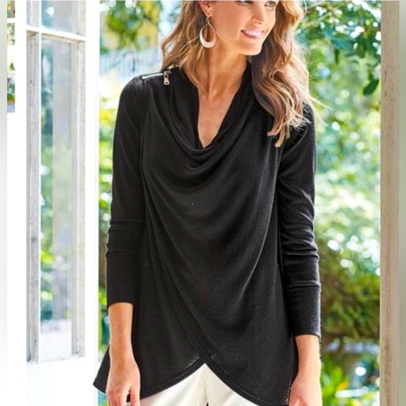 NEW! Soft Surroundings Cowl Neck Draped Sweater Zipper Shoulder Burnt Orange XS - Picture 7 of 7